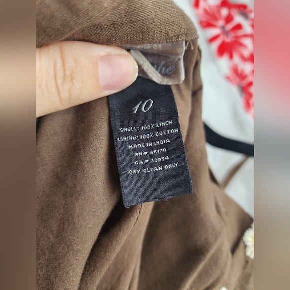 Anthropologie Lithe Linen Brown Floral Embroidered Dress - Picture 9 of 9
